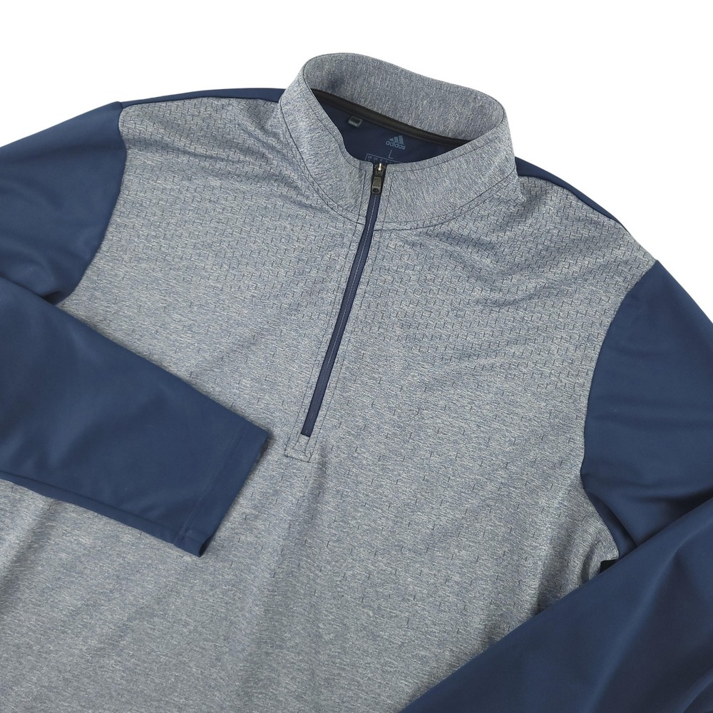 Adidas Pullover Mens Large Blue Gray 1/4 Zip Long Sleeve Golf Top Colorblock